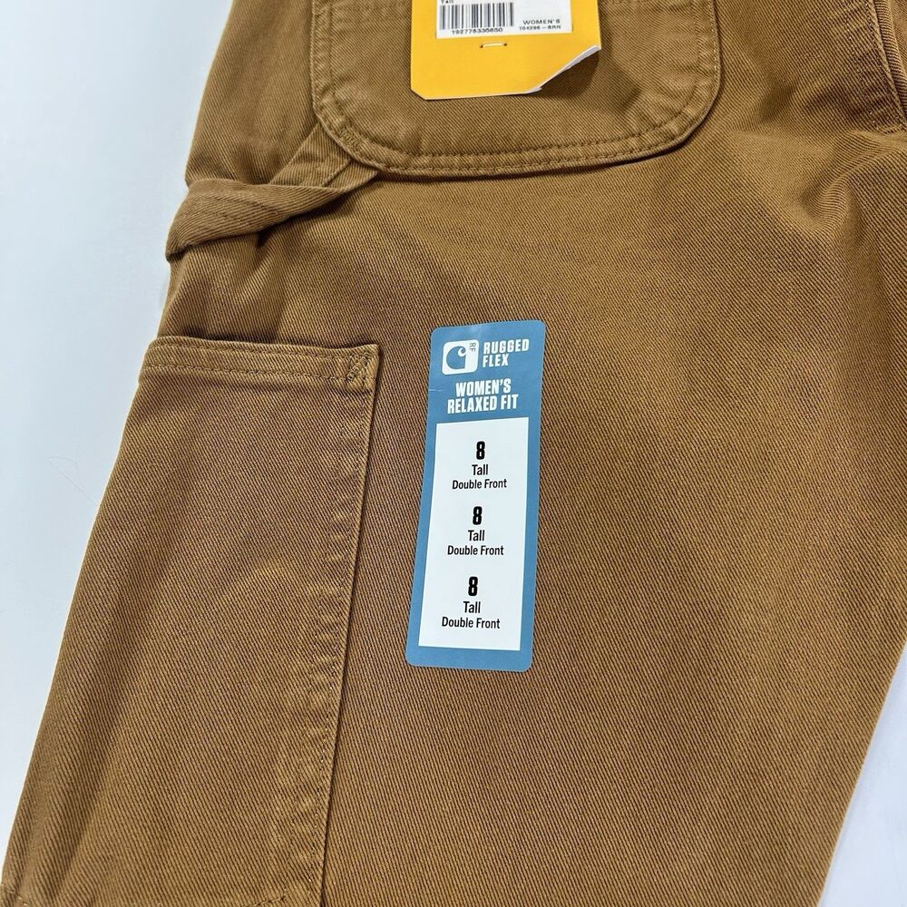 Carhartt Womens Rugged Flex Work Pants 8 Tall Brown Relaxed Fit Double Front - Picture 9 of 10